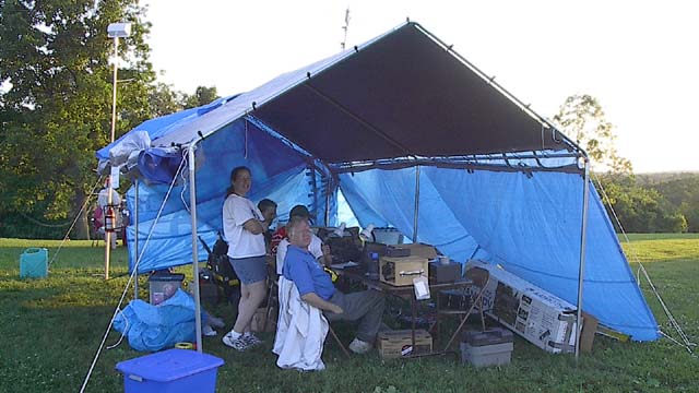 view into the station tent