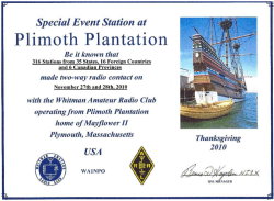Whitman ARC Plimoth Plantation Operation 2010 Certificate