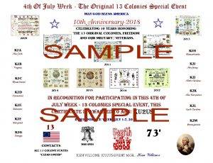 13 Colonies Special Event Certificate