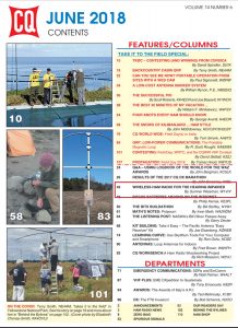 June, 2018 CQ Magazine table of contents page