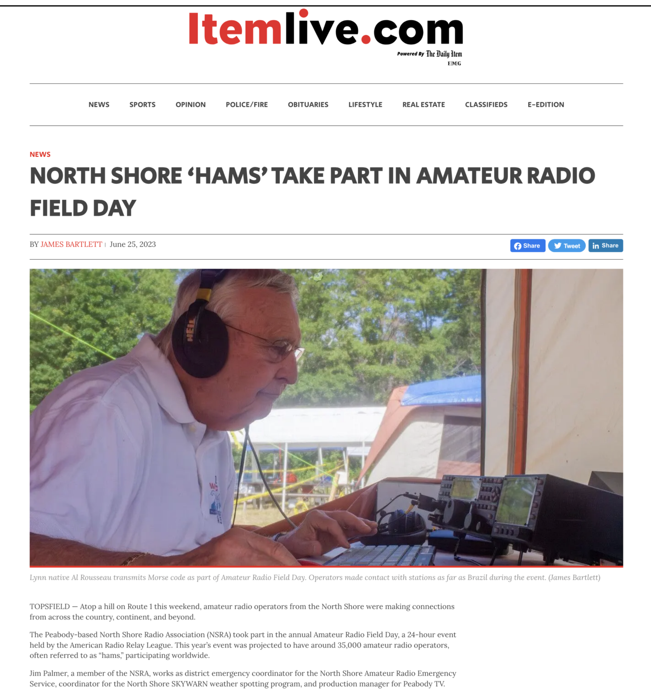 “North Shore Hams Take Part in Amateur Radio Field Day” Eastern