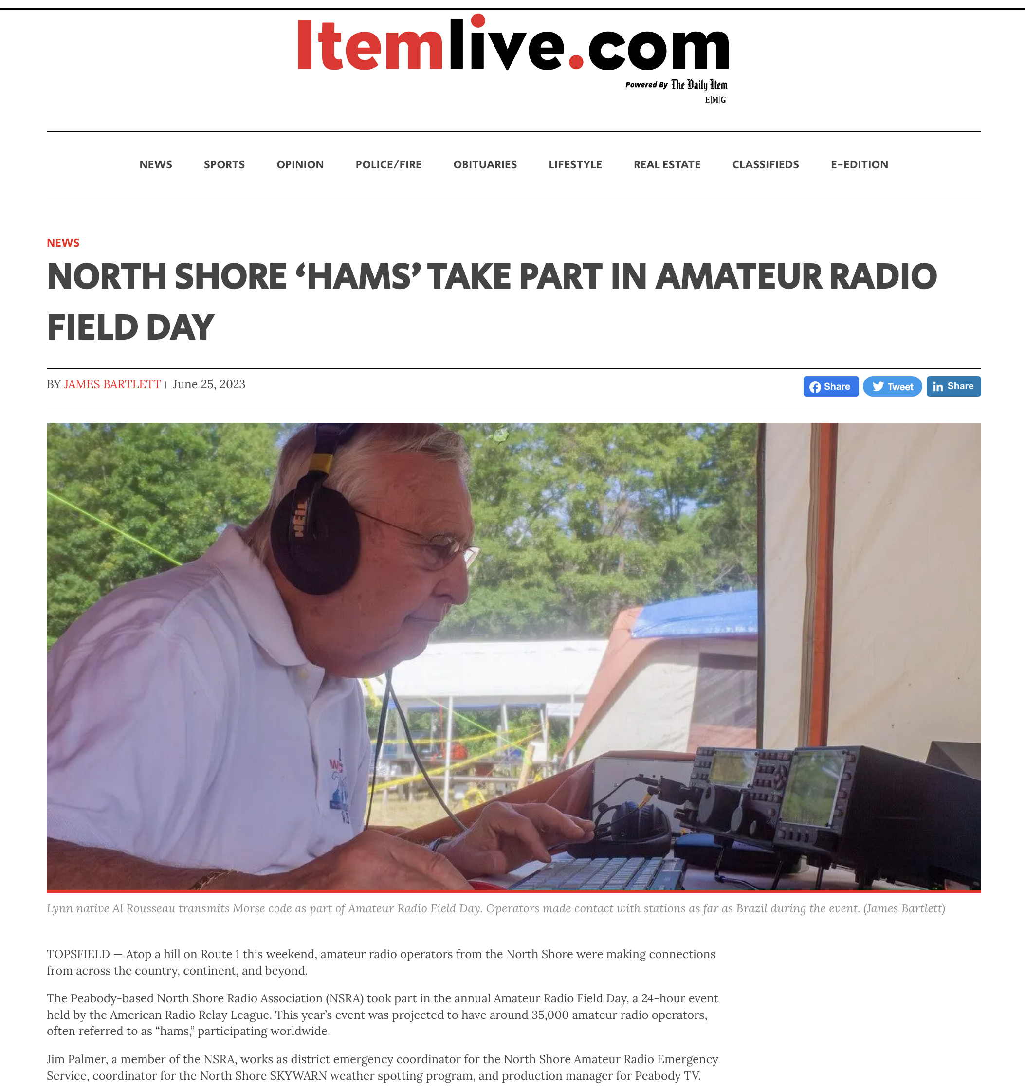 North Shore RA Field Day publicity in ItemLive.com